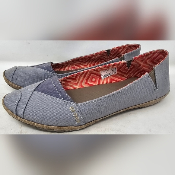 CROCS Shoes - Crocs Angeline Blue Canvas Ballet Flat Comfort Slip Ons Size 6